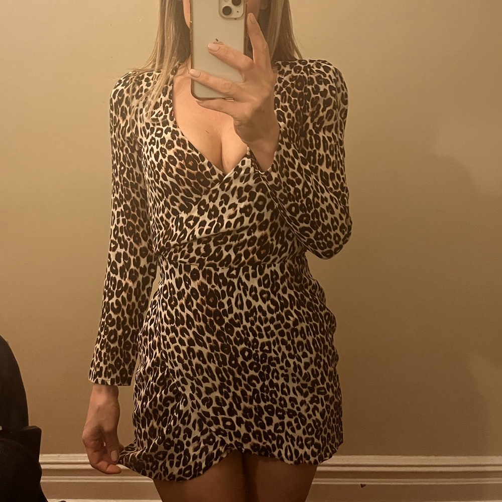Reformation Leopard Wrap Mini Dress